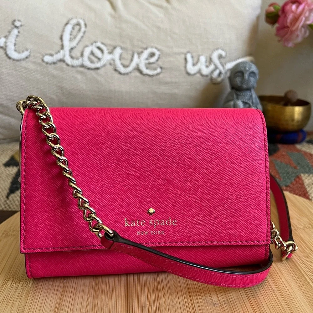 NWOT! Kate Spade Cedar St Cami Pink Saffiano Leather Small Chain Strap Crossbody